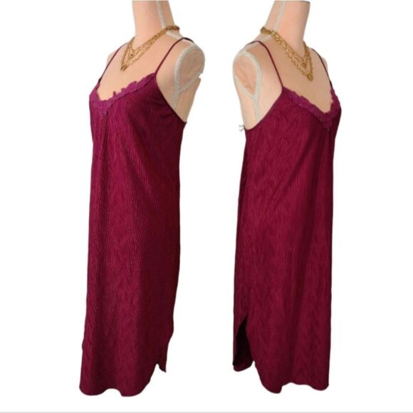 VTG 80s Fuscia Pink Textured Floral Tank Midi Slip Dress Large - Picture 10 of 16